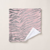 Glittery Zilveren Zebra Print op Roze Blush Bad Handdoek (Wasdoekje)