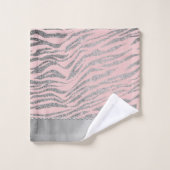 Glittery zilveren zebra print op roze gepersonalis bad handdoek (Wasdoekje)