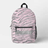 Glittery zilveren zebra print op roze gepersonalis bedrukte rugzak (Voorkant)