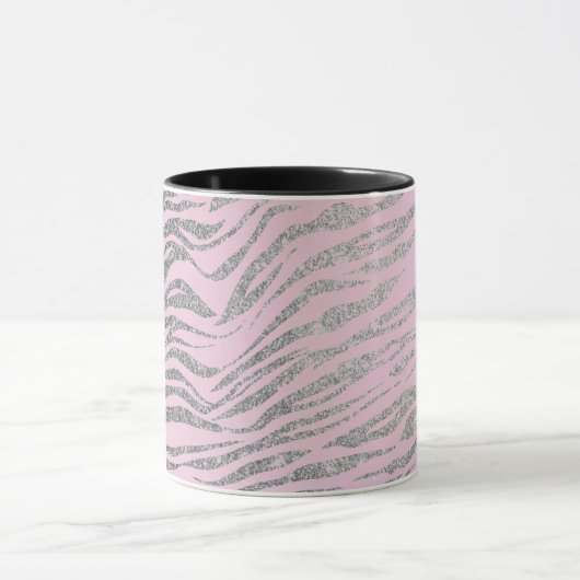 Glittery zilveren zebra print op roze gepersonalis mok (Midden)