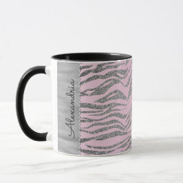 Glittery zilveren zebra print op roze gepersonalis mok