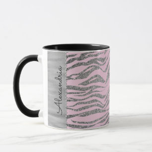 Glittery zilveren zebra print op roze gepersonalis mok