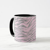 Glittery zilveren zebra print op roze gepersonalis mok (Voorkant links)