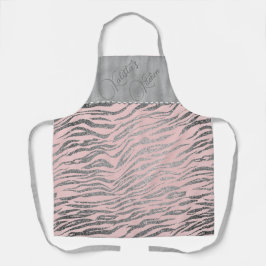 Glittery zilveren zebra print op roze gepersonalis schort