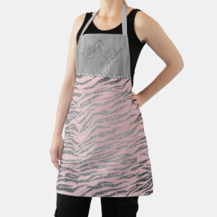Glittery zilveren zebra print op roze gepersonalis schort
