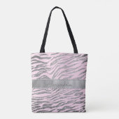 Glittery zilveren zebra print op roze gepersonalis tote bag (Achterkant)
