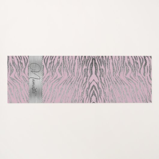 Glittery zilveren zebra print op roze gepersonalis yogamat (Achterkant (horizontaal))
