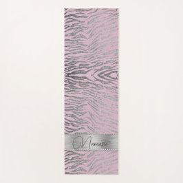 Glittery zilveren zebra print op roze gepersonalis yogamat