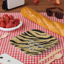 Glittery Zwart en Goud Tiger Stripe Paper Borden