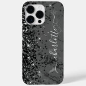 Glittery Zwart Marmer Glam Girly Signature Case-Mate iPhone Case (Achterkant)