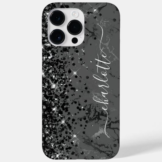 Glittery Zwart Marmer Glam Girly Signature Case-Mate iPhone Case (Achterkant)