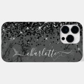 Glittery Zwart Marmer Glam Girly Signature Case-Mate iPhone Case (Achterkant (horizontaal))