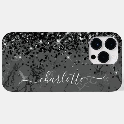 Glittery Zwart Marmer Glam Girly Signature Case-Mate iPhone Case (Achterkant (horizontaal))