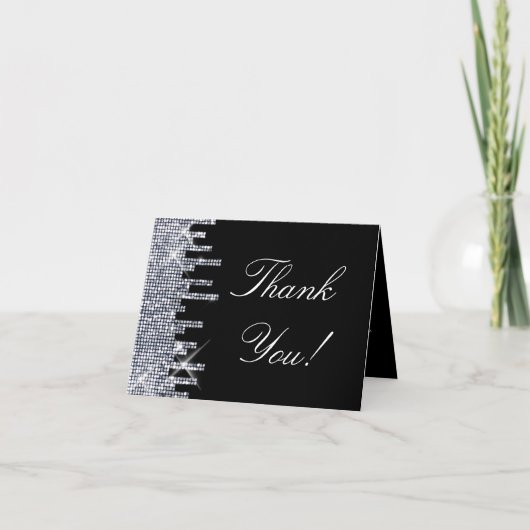 Glittery Zwart / Zilver Glamour Dank u Bedankkaart (Voorkant)