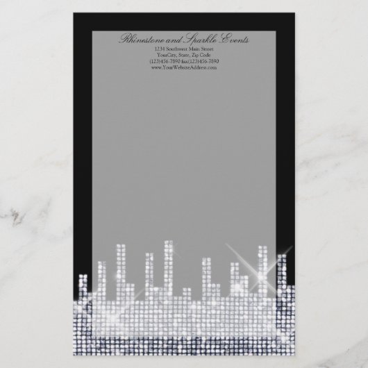 Glittery Zwart/Zilver Glamour gepersonaliseerd Briefpapier (Voorkant)