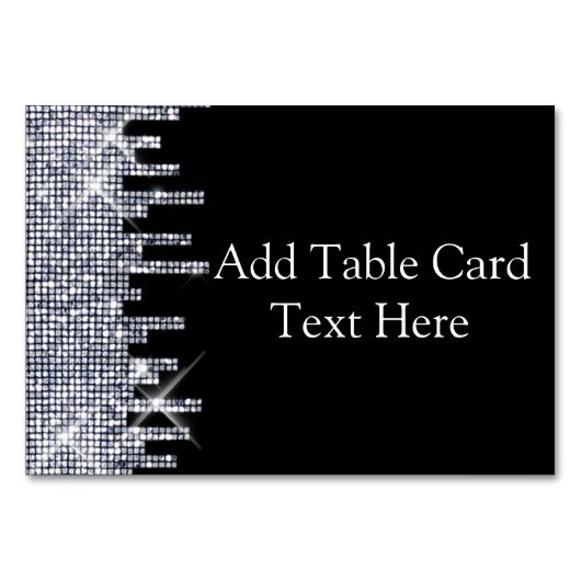 Glittery Zwart/Zilveren Glamour Trouwnaam Plaats Kaart (Voorkant)