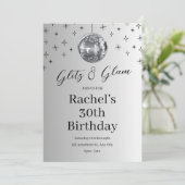 Glitz and Glam Silver Disco Birthday Kaart (Staand voorkant)