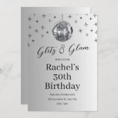 Glitz and Glam Silver Disco Birthday Kaart (Voorkant / Achterkant)