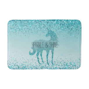 Glitz Aqua Turquoise Glitter Unicorn Badmat