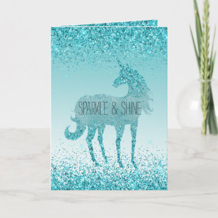 Glitz Aqua Turquoise Glitter Unicorn Kaart