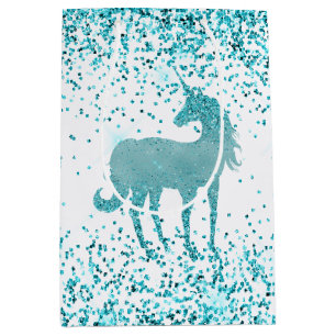 Glitz Aqua Turquoise Glitter Unicorn Medium Cadeauzakje