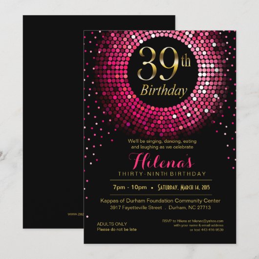 Glitz Bling Confetti 39th Birthday | fuchsiegoud Kaart (Voorkant / Achterkant)