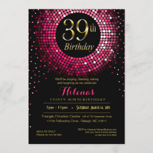 Glitz Bling Confetti 39th Birthday   fuchsiegoud Kaart