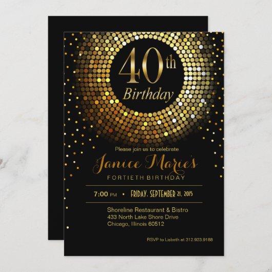 Glitz Bling Confetti 40ste verjaardag | goudzwart Kaart (Voorkant / Achterkant)
