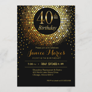 Glitz Bling Confetti 40ste verjaardag   goudzwart Kaart