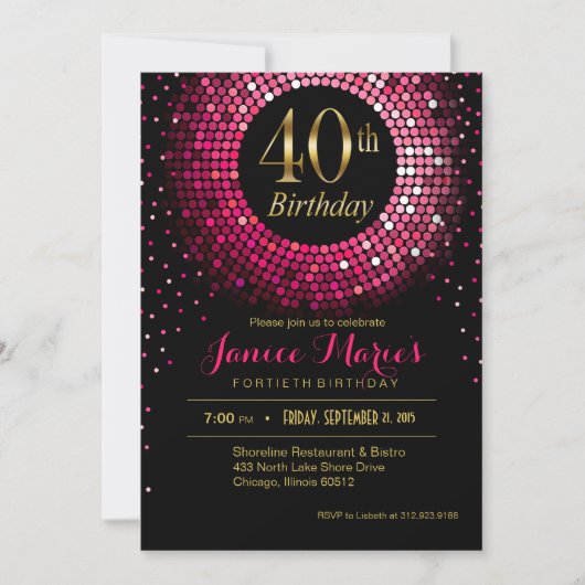 Glitz Bling Confetti 40th Birthday | fuchsiegoud Kaart (Voorkant)