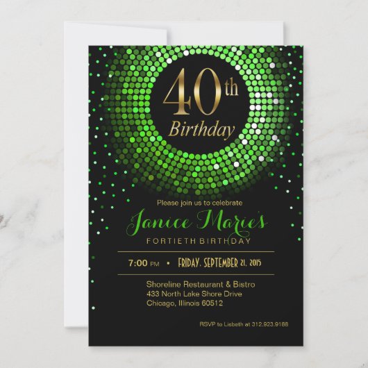 Glitz Bling Confetti 40th Birthday | groen goud Kaart (Voorkant)
