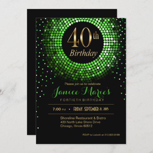 Glitz Bling Confetti 40th Birthday | groen goud Kaart (Voorkant / Achterkant)