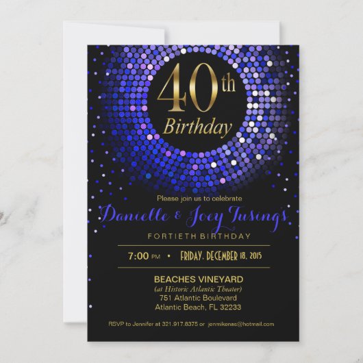 Glitz Bling Confetti 40th Birthday | Kobalblauw Kaart (Voorkant)