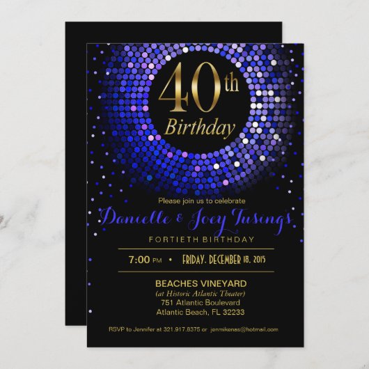 Glitz Bling Confetti 40th Birthday | Kobalblauw Kaart (Voorkant / Achterkant)
