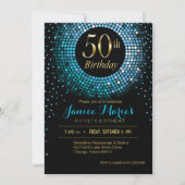 Glitz Bling Confetti 50th Birthday blauw goud zwar Kaart (Voorkant)
