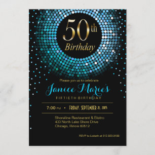 Glitz Bling Confetti 50th Birthday blauw goud zwar Kaart
