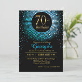 Glitz Bling Confetti 70th Birthday blauw goud zwar Kaart (Staand voorkant)