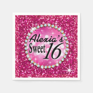 Glitz Bling Glitter Sparkle Sweet 16   fuchsia Servetten