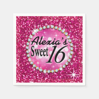 Glitz Bling Glitter Sparkle Sweet 16 | fuchsia Servetten