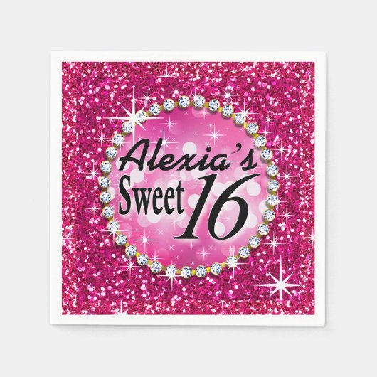 Glitz Bling Glitter Sparkle Sweet 16 | fuchsia Servetten (Voorkant)