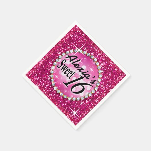 Glitz Bling Glitter Sparkle Sweet 16 | fuchsia Servetten (Hoek)