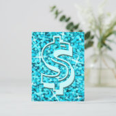 Glitz Blue dollar '$' briefkaart (Staand voorkant)