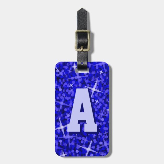 Glitz Blue initiaal bagagelabel tekst (Voorkant verticaal)