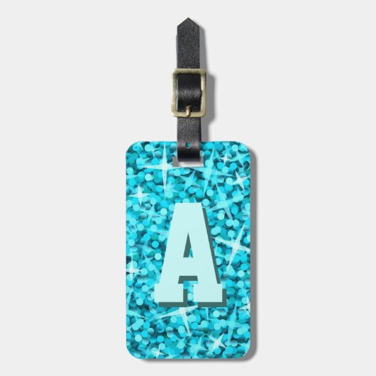Glitz Blue monogram bagagelabel 2 zijden (Voorkant verticaal)