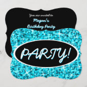 Glitz Blue 'Party!' zwarte ovalen steun Kaart (Voorkant / Achterkant)