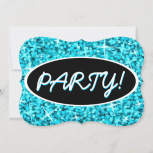 Glitz Blue 'Party!' zwarte ovalen steun Kaart