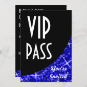 Glitz Dark Blue black curve "VIP Pass"-uitnodiging Kaart (Voorkant / Achterkant)