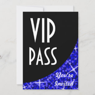 Glitz Dark Blue black curve "VIP Pass"-uitnodiging Kaart
