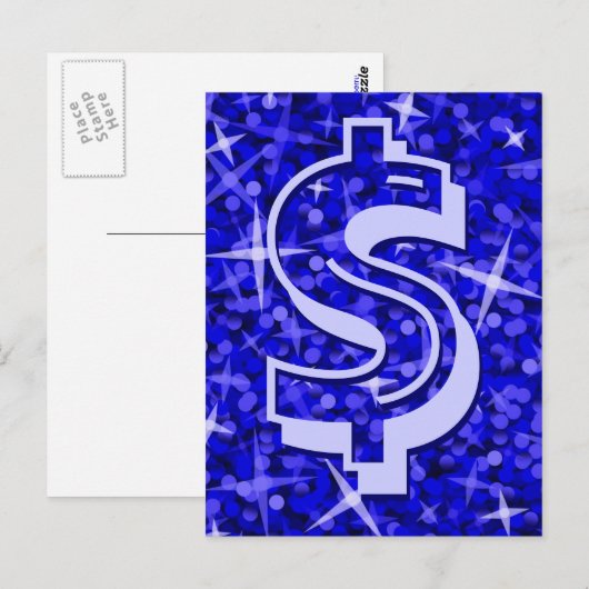 Glitz Dark Blue dollar '$' briefkaart (Voorkant / Achterkant)
