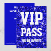 Glitz Dark Blue VIP PASS-uitnodiging Kaart (Voorkant / Achterkant)